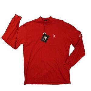 PGA Tour Vintage Mock Neck T Shirt Mens Large Red Single Stitch Piper Glen RARE